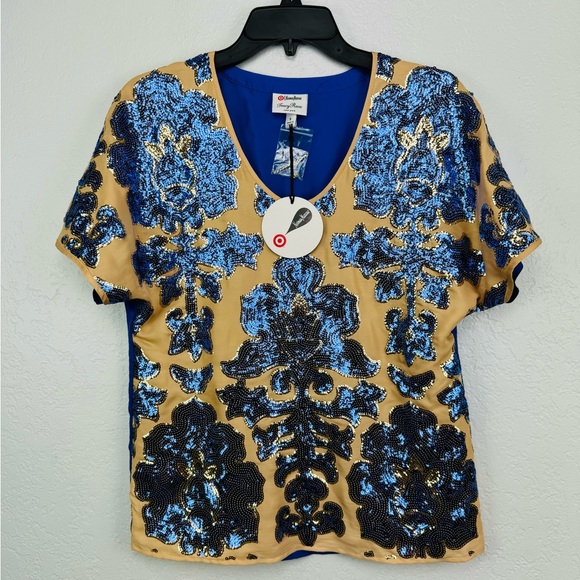 NWT Tracy Reese x Neiman Marcus Target Blue Sequin Top Size Small - Picture 3 of 10